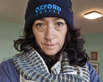 Hand Knit Merino Brioche Cowl, Striped Reversible Scarf