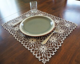 Vintage Crochet Placemat Set of 2: Natural Cotton, 1952 Pattern