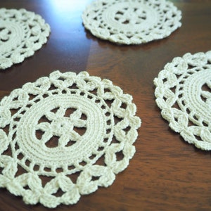 Crochet Doily Coaster Set, Coaster Set of 4, Small Doily Set, Cotton Coaster Set