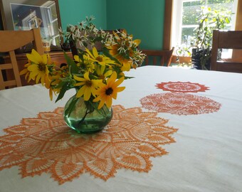 Vintage Salmon Crochet Doily Table Runner: Handmade Pineapple Pattern