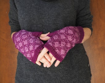 Knit Fingerless Gloves, Knit Fingerless Mitts, Purple Fingerless Gloves