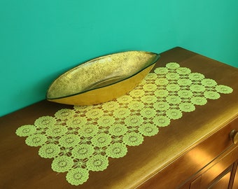 Vintage Crochet Doily Table Runner: Butter Yellow Table Linen