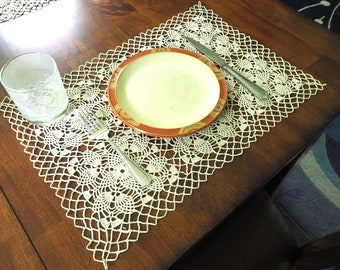 Crochet Place Mat Set of 2, Cotton Crochet Place Mat Set, Cotton Crochet Placemat Set, Vintage Crochet Place Mat Set