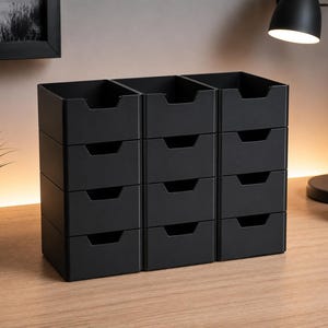 Stackable Storage Bins 10x10 cm – 3D Printed PETG Organizer Boxes – Modular Desk Storage – Set of Stackable Containers