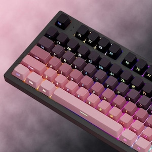 135 Keycaps Set, Pink Gradient Black, PBT Keycaps, Side Printed, Double Shot, Glossy Finish, OEM Profile, MX Compatible, Mechanical Keyboard