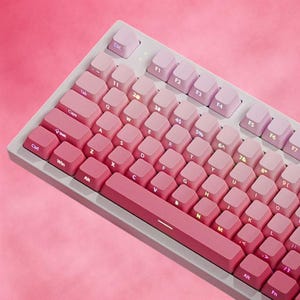 135 Keycaps Set, Pink Gradient, PBT Keycaps, Side Printed, Double Shot, Glossy Finish, OEM Profile, MX Compatible, Mechanical Keyboard