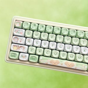 Ensemble de 95 touches, chiot vert et brun, touches PBT, colorant par sublimation, profil MOA, compatible avec Mx Switch, parois très épaisses, disposition ANSI