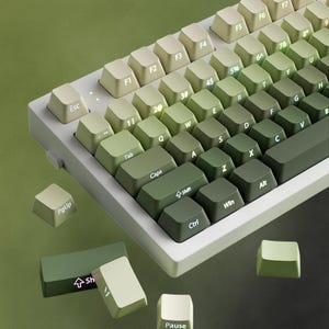 135 Keycaps Set, Green Gradient, PBT Keycaps, Side Printed, Double Shot, Glossy Finish, OEM Profile, MX Compatible, Mechanical Keyboard