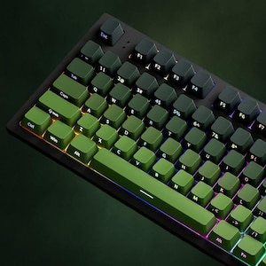 135キーキャップセット、グリーングラデーション、PBTキーキャップ、サイドプリント、ダブルショット、光沢仕上げ、OEMプロファイル、MX互換、メカニカルキーボード