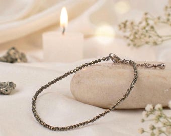 Dainty Raw Pyrite Anklet, Faceted Crystal Healing Jewelry, Boho Ankle Bracelet