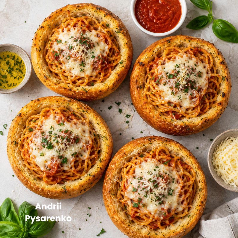 Ricetta degli spaghetti in ciotole di pane all'aglio (download digitale) immagine 3