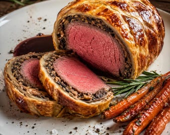 Ricetta facile per il Beef Wellington, biglietto di auguri stampabile per la cena delle feste (download digitale)