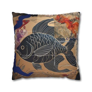 Artistic Fish Design Pillowcase, Decorative Throw Pillow, Home Decor Accent, Unique Gift for Art Lovers, Zen Gift Idea