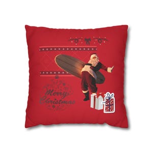 Copy of Festive Santa Surfing Pillowcase | Holiday Home Decor, Christmas Gift, Couch Cushion, Fun Seasonal Accessory, Pillow Cover