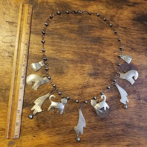 Cat necklace, Hand cut & stamped , Crazy Cat Lady Necklace with Bells, 26&quot;