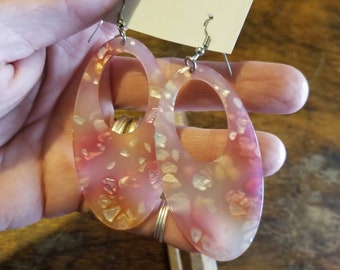 Pink resin drop earrings