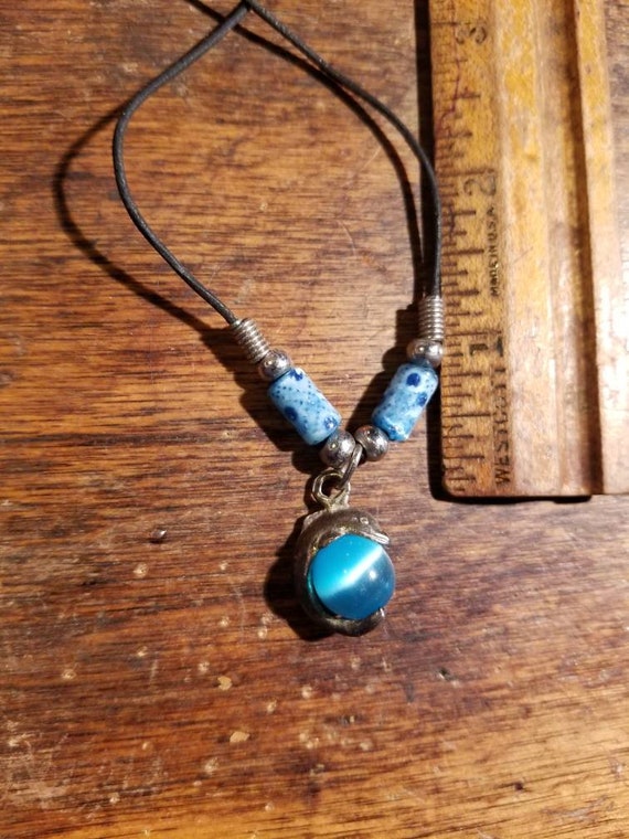 Beaded blue dolphin cats eye necklace - image 3