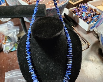 Long beaded chunky lapis lazuli necklace
