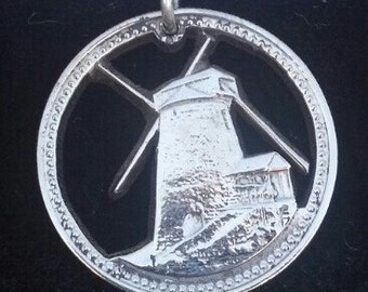 Barbados 25 cents Windmill cut coin pendant