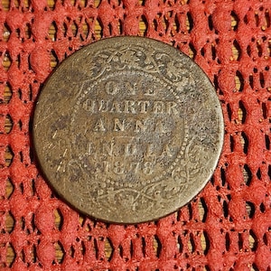 India 1878 quarter anna coin