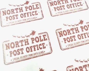 North Pole Post Office Rectangle Matt Self Adhesive Label Stickers
