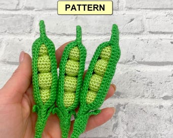 Schema all'uncinetto per verdure e piselli in baccello di piselli, modello all'uncinetto per cibo, piselli amigurumi, schema all'uncinetto