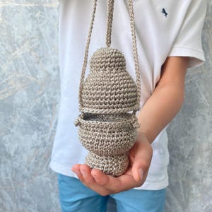 Personalized Crochet Silver Censer for Kids | Handmade Church Toy | Pretend Play Religious Accessory