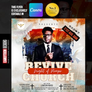 Editable Church Flyer Template: Canva Design for Revival, Prayer (Instant Download)