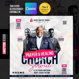 Editable Church Flyer Template: Canva Design for Revival, Prayer (Instant Download)