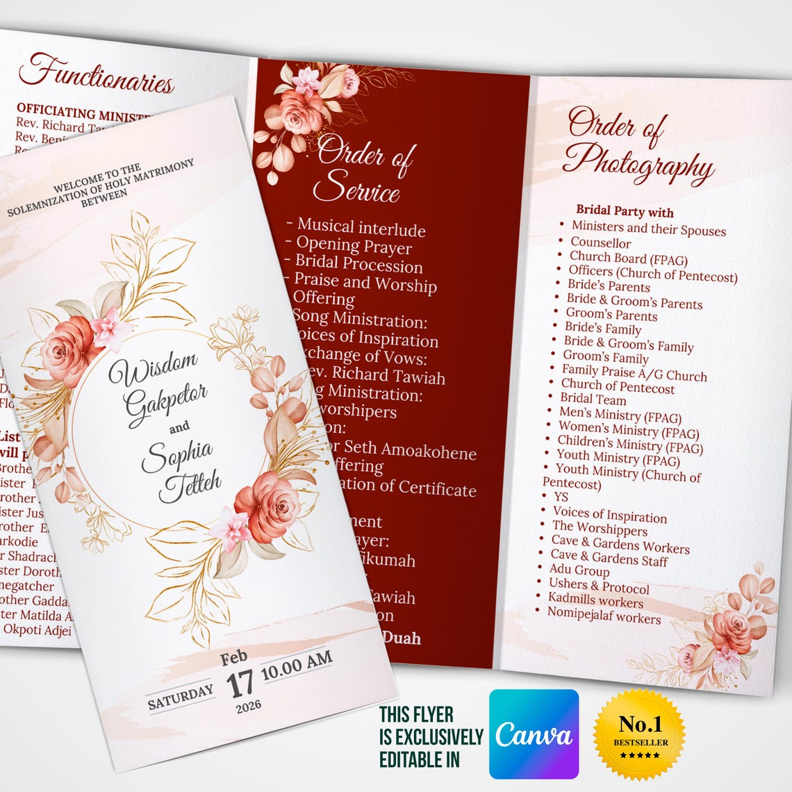 Trifold Wedding Program Template: Editable Ceremony & Reception Details ...