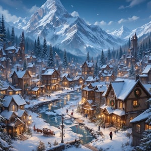 Winter Village Puzzle – Snowy Landscape Jigsaw (110/252/520/1014 pcs) | Cozy Christmas Gift, Holiday Decor, Winter Town Art