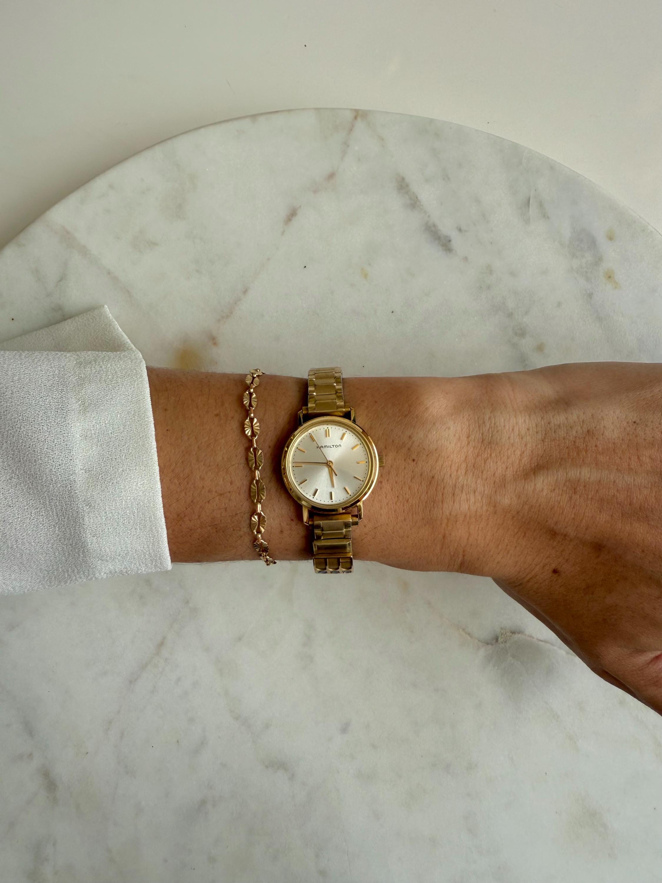 Hamilton Ladies Watch Rare Vintage Gold Tone Case Bracelet Silvery Gold Dial Hamilton Ladies Watch Vintage - Etsy main image 2