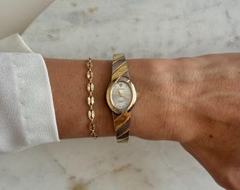 Vintage Elgin Galaxie Armbanduhr Gold Silber zweifarbige Diamant Akzent ovales Gesicht Quarz Damenuhr