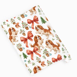 Festive Dog-Themed Gift Wrapping Paper Roll, Dog Lover&#39;s Wrap, Holiday Gift Wrap, Cavalier King Charles Spaniel
