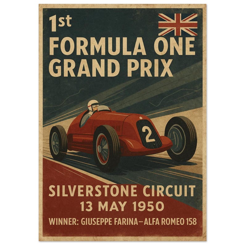 Silverstone 1950 Poster – Vintage Formula 1 Print | First F1 World Championship Race Wall Art image 3