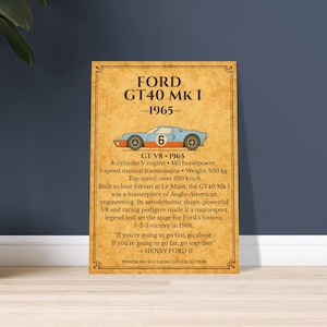 Ford GT40 Mk I Poster (1965) – Classic Racing Wall Art Print | Vintage Motorsport Decor | A4 A3 A2 30x40 cm | Car Lover Gift