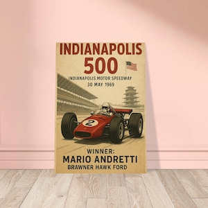 Indianapolis 500 1969 Poster – Mario Andretti Victory Print | Vintage Racing Wall Art