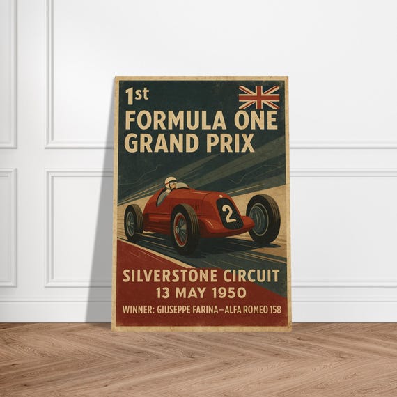 Silverstone 1950 Poster – Vintage Formula 1 Print | First F1 World Championship Race Wall Art