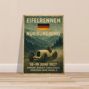 Nürburgring Eifelrennen 1927 Vintage Racing Poster – Rudolf Caracciola Mercedes-Benz Model S – Historic Motorsport Wall Art