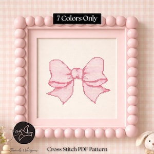 Pink Ribbon Bow Cross Stitch Pattern – Easy Beginner Design – Instant Download PDF