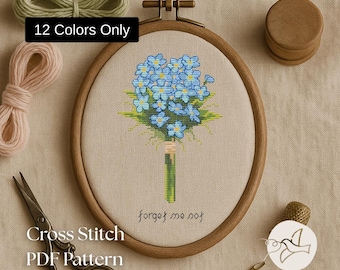 Forget-Me-Not Cross Stitch Pattern – Easy Embroidery – Digital PDF Download