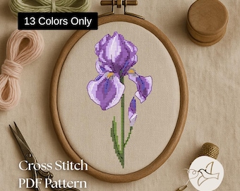 Spring Iris Cross Stitch Pattern: Easy Floral Embroidery (PDF Download)