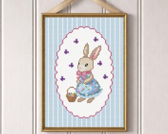 Easter Bunny Cross Stitch Pattern for Beginners – Spring, Holidays & Nursery Decor (PDF Download)