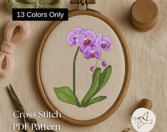 Orchids Cross Stitch Pattern: Vintage Floral Embroidery (PDF Digital Download)