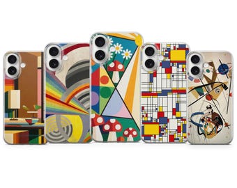 Coque esthétique Mondrian pour iPhone 17 Pro Max, 16, 15 Plus, 14, 13, 12, XR et Samsung S25, S24, A56, A55, Pixel 10, 9 Pro