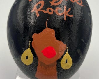 Black Girls Rock Hand-Painted Stone | Black Afro • Afrocentric Art • Representation • Empowerment