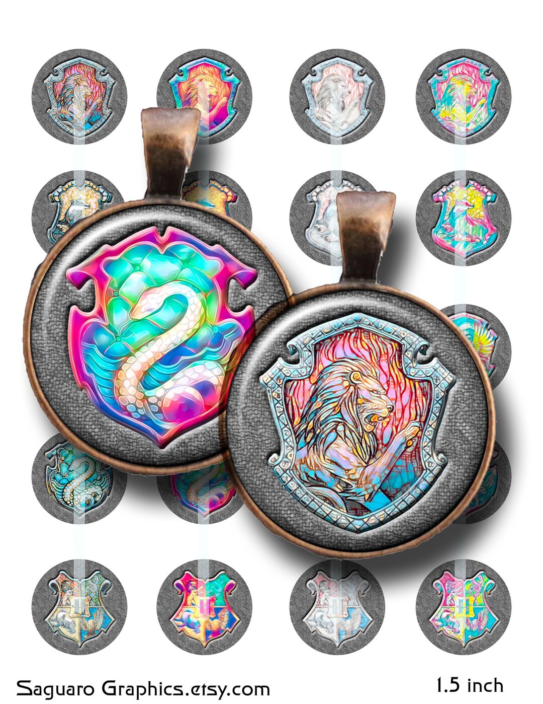 Hogwarts Crests Altered Art - Circles 1.5 and 1.0 Inch Collage Sheet ...
