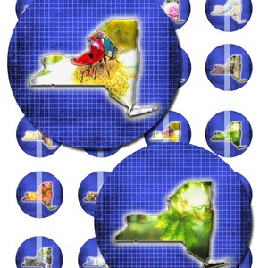Mapas circulares de Nueva York, EE. UU., de 1,5 y 1,0 pulgadas, descargas instantáneas de mapas digitales, hojas de collage, arte imprimible de Saguaro Graphics