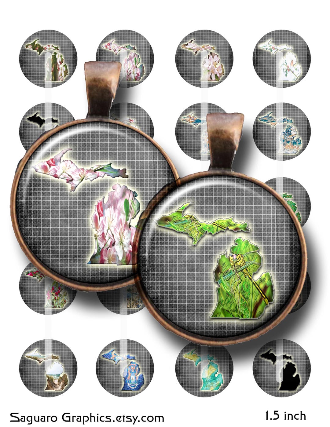 Michigan State Map Art Collage Sheet: Printable Circle & Square Images ...