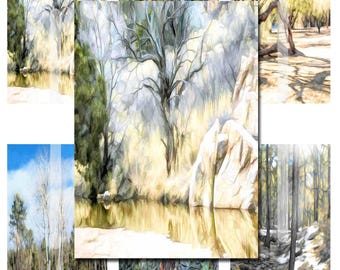 Arizona Trees - Art for ACEO cards (Digital Downloads) Saguaro Graphics